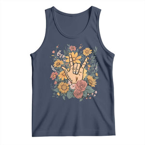 Special Education Tank Top Sign Language ASL Love Needs No Words TS02 Navy Print Your Wear