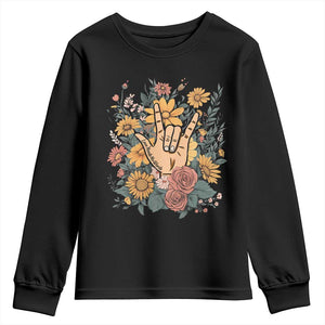Special Education Youth Sweatshirt Sign Language ASL Love Needs No Words TS02 Black Print Your Wear