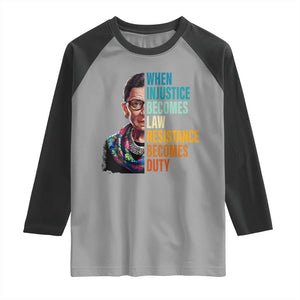 Inspirational RBG Raglan Shirt When Injustice Becomes Law Resistance Becomes Duty TS02 Sport Gray Black Print Your Wear