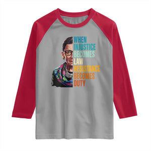 Inspirational RBG Raglan Shirt When Injustice Becomes Law Resistance Becomes Duty TS02 Sport Gray Red Print Your Wear