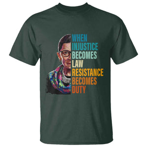Inspirational RBG T Shirt When Injustice Becomes Law Resistance Becomes Duty TS02 Dark Forest Green Print Your Wear