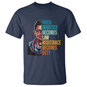 Inspirational RBG T Shirt When Injustice Becomes Law Resistance Becomes Duty TS02 Navy Print Your Wear