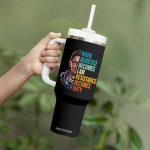 Inspirational RBG Tumbler With Handle When Injustice Becomes Law Resistance Becomes Duty TS02 Print Your Wear