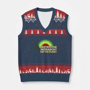Feminist V-Neck Knit Sweater Vest Destroy The Patriarchy Not The Planet Feminism TS02 Navy Red Print Your Wear