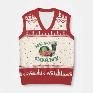 Funny Me So Corny V-Neck Knit Sweater Vest Corned Beef And Cabbage Beer St Patrick's Day Drinking TS02 Beige Red Print Your Wear