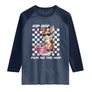 Hip Hop Easter Bunny Cleaning Pun Raglan Shirt Funny Rabbit with Mop TS02 Heather Denim Navy Print Your Wear