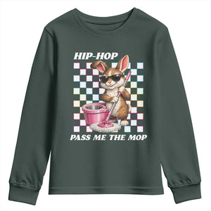 Hip Hop Easter Bunny Cleaning Pun Youth Sweatshirt Funny Rabbit with Mop TS02 Dark Forest Green Print Your Wear