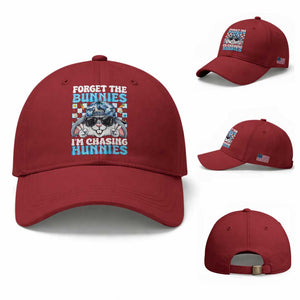 Funny Easter Bunny Forget the Bunnies I’m Chasing Hunnies Baseball Cap Cool Rabbit with Sunglasses & Hat Humor TS02 Baseball Cap Universal Fit Cherry Red Print Your Wear