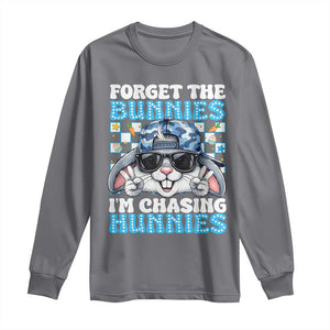 Funny Easter Bunny Forget the Bunnies I’m Chasing Hunnies Long Sleeve Shirt Cool Rabbit with Sunglasses & Hat Humor TS02 Charcoal Print Your Wear