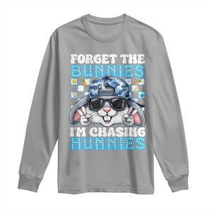 Funny Easter Bunny Forget the Bunnies I’m Chasing Hunnies Long Sleeve Shirt Cool Rabbit with Sunglasses & Hat Humor TS02 Sport Gray Print Your Wear