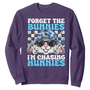 Funny Easter Bunny Forget the Bunnies I’m Chasing Hunnies Sweatshirt Cool Rabbit with Sunglasses & Hat Humor TS02 Purple Print Your Wear