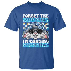 Funny Easter Bunny Forget the Bunnies I’m Chasing Hunnies T Shirt Cool Rabbit with Sunglasses & Hat Humor TS02 Royal Blue Print Your Wear