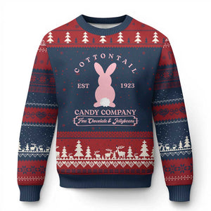 Cottontail Candy Company Vintage Easter Bunny Ugly Christmas Sweater Retro Chocolate and Jellybeans Spring Lovers TS02 Navy Red Print Your Wear