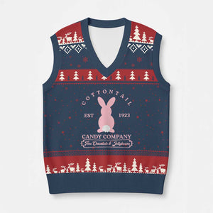Cottontail Candy Company Vintage Easter Bunny V-Neck Knit Sweater Vest Retro Chocolate and Jellybeans Spring Lovers TS02 Navy Red Print Your Wear