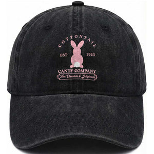 Cottontail Candy Company Vintage Easter Bunny Washed Cotton Baseball Cap Retro Chocolate and Jellybeans Spring Lovers