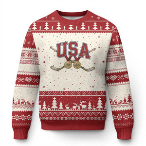 USA Ice Hockey Pride 1980 to 2026 Legacy Ugly Christmas Sweater Patriotic American Champions TS02 Beige Red Print Your Wear