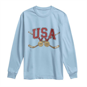 USA Ice Hockey Pride 1980 to 2026 Legacy Long Sleeve Shirt Patriotic American Champions TS02 Light Blue Print Your Wear