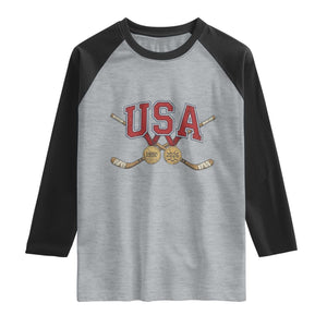 USA Ice Hockey Pride 1980 to 2026 Legacy Raglan Shirt Patriotic American Champions TS02 Heather Gray Black Print Your Wear