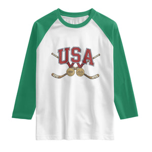 USA Ice Hockey Pride 1980 to 2026 Legacy Raglan Shirt Patriotic American Champions TS02 White Kelly Green Print Your Wear