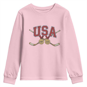 USA Ice Hockey Pride 1980 to 2026 Legacy Youth Sweatshirt Patriotic American Champions TS02 Light Pink Print Your Wear