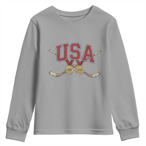USA Ice Hockey Pride 1980 to 2026 Legacy Youth Sweatshirt Patriotic American Champions TS02 Sport Gray Print Your Wear