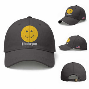 I Hate You Meme Distressed Smiling Face Baseball Cap Dark Humor Sarcastic Funny Attitude