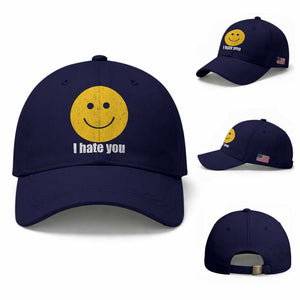 I Hate You Meme Distressed Smiling Face Baseball Cap Dark Humor Sarcastic Funny Attitude