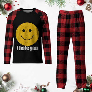 I Hate You Meme Distressed Smiling Face Plaid Pajama Set Dark Humor Sarcastic Funny Attitude TS02 Buffalo Plaid Print Your Wear