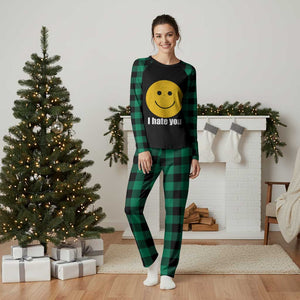 I Hate You Meme Distressed Smiling Face Plaid Pajama Set Dark Humor Sarcastic Funny Attitude TS02 Green Plaid Print Your Wear
