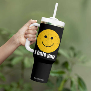 I Hate You Meme Distressed Smiling Face Tumbler With Handle Dark Humor Sarcastic Funny Attitude TS02 Print Your Wear
