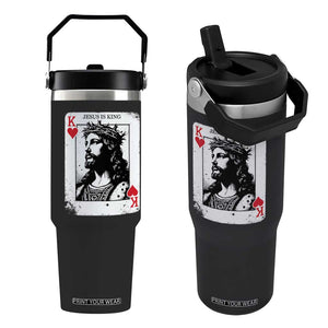 Jesus Is King Playing Card Graphic Flip Straw Tumbler King of Hearts Christian Faith TS02 One Size: 30 oz Black Print Your Wear