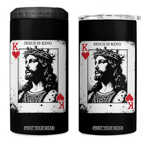 Jesus Is King Playing Card Graphic 4 in 1 Can Cooler Tumbler King of Hearts Christian Faith TS02 One Size: 16 oz Black Print Your Wear