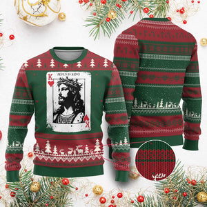 Jesus Is King Playing Card Graphic Ugly Christmas Sweater King of Hearts Christian Faith TS02 Red Green Print Your Wear