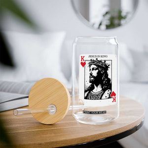 Jesus Is King Playing Card Graphic Glass Can King of Hearts Christian Faith TS02 Print Your Wear