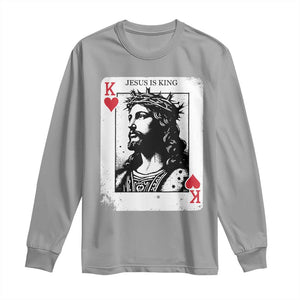Jesus Is King Playing Card Graphic Long Sleeve Shirt King of Hearts Christian Faith TS02 Sport Gray Print Your Wear