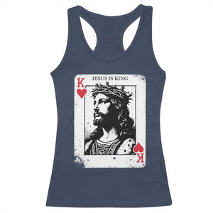 Jesus Is King Playing Card Graphic Racerback Tank Top King of Hearts Christian Faith TS02 Navy Print Your Wear