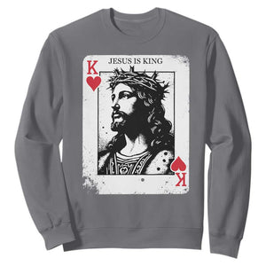 Jesus Is King Playing Card Graphic Sweatshirt King of Hearts Christian Faith TS02 Charcoal Print Your Wear
