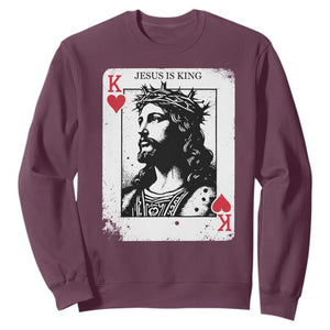 Jesus Is King Playing Card Graphic Sweatshirt King of Hearts Christian Faith TS02 Maroon Print Your Wear