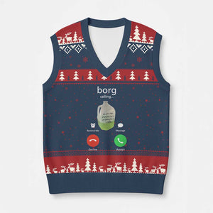 Funny Borg Drink Caling Meme V-Neck Knit Sweater Vest College Party Drink Viral Humor TS02 Navy Red Print Your Wear
