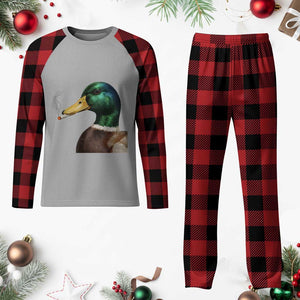 Smoking Mallard Meme Graphic Plaid Pajama Set Chaotic Funny Wild Duck Attitude Viral Internet Humor TS02 Buffalo Plaid Print Your Wear