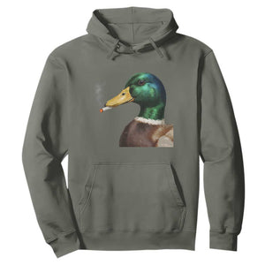 Smoking Mallard Meme Graphic Hoodie Chaotic Funny Wild Duck Attitude Viral Internet Humor TS02 Military Green Print Your Wear