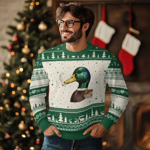 Smoking Mallard Meme Graphic Ugly Christmas Sweater Chaotic Funny Wild Duck Attitude Viral Internet Humor TS02 Beige Green Print Your Wear