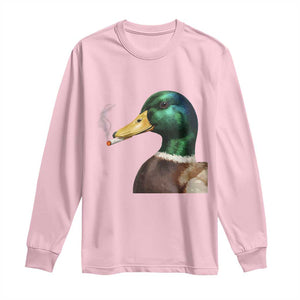 Smoking Mallard Meme Graphic Long Sleeve Shirt Chaotic Funny Wild Duck Attitude Viral Internet Humor TS02 Light Pink Print Your Wear
