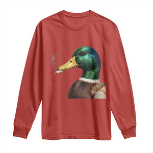 Smoking Mallard Meme Graphic Long Sleeve Shirt Chaotic Funny Wild Duck Attitude Viral Internet Humor TS02 Red Print Your Wear