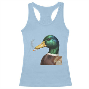 Smoking Mallard Meme Graphic Racerback Tank Top Chaotic Funny Wild Duck Attitude Viral Internet Humor TS02 Light Blue Print Your Wear