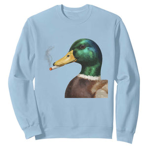 Smoking Mallard Meme Graphic Sweatshirt Chaotic Funny Wild Duck Attitude Viral Internet Humor TS02 Light Blue Print Your Wear