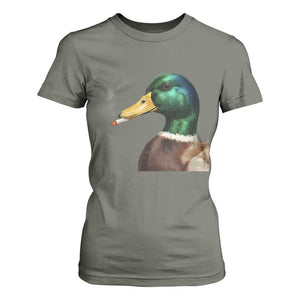 Smoking Mallard Meme Graphic T Shirt For Women Chaotic Funny Wild Duck Attitude Viral Internet Humor TS02 Military Green Print Your Wear