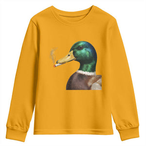 Smoking Mallard Meme Graphic Youth Sweatshirt Chaotic Funny Wild Duck Attitude Viral Internet Humor TS02 Gold Print Your Wear