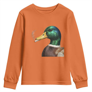 Smoking Mallard Meme Graphic Youth Sweatshirt Chaotic Funny Wild Duck Attitude Viral Internet Humor TS02 Orange Print Your Wear