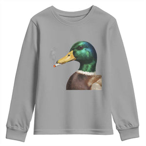 Smoking Mallard Meme Graphic Youth Sweatshirt Chaotic Funny Wild Duck Attitude Viral Internet Humor TS02 Sport Gray Print Your Wear